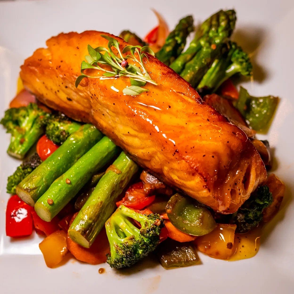 Grilled salmon at Carpe Diem, San Francisco, Panama City