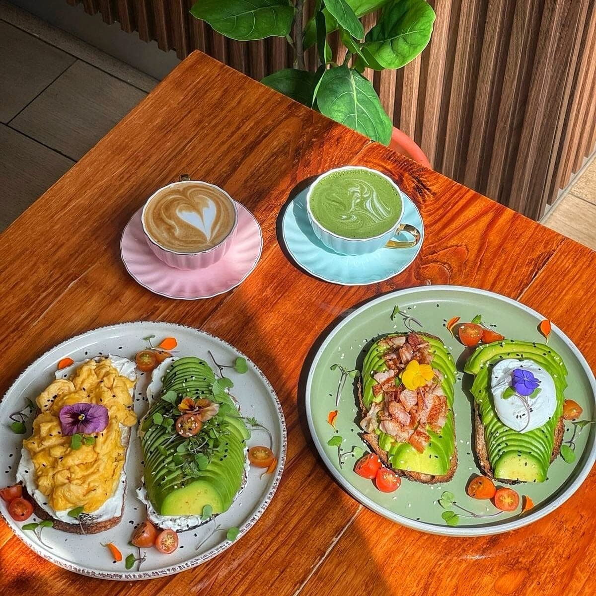 Tostadas de aguacate y lattes en Casi Cielo Brunch & Coffee, Albrook, Ciudad de Panamá