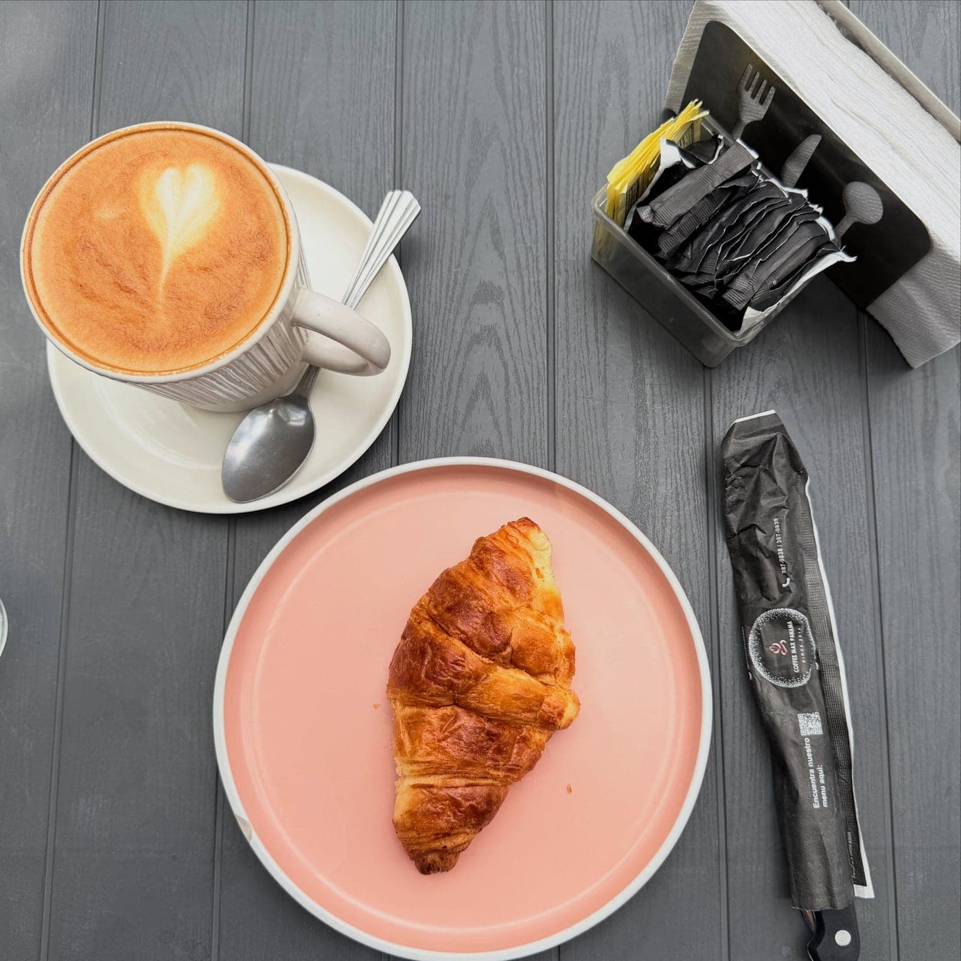 Cappuccino and croissant at Coffee Max Obarrio, Bella Vista, Panama City