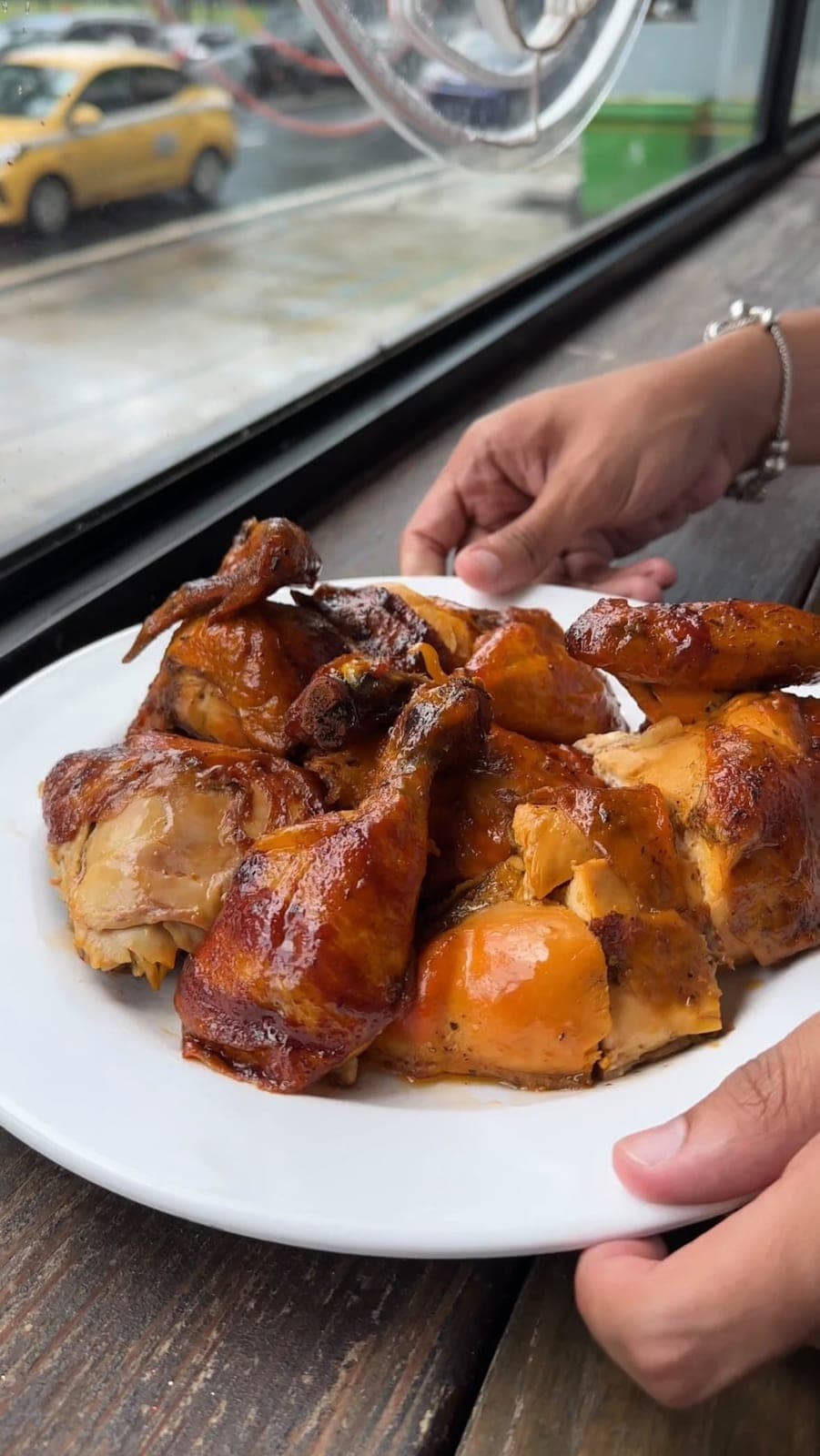 Plate of rotisserie chicken at El Pinche Gallo, Bella Vista, Panama City