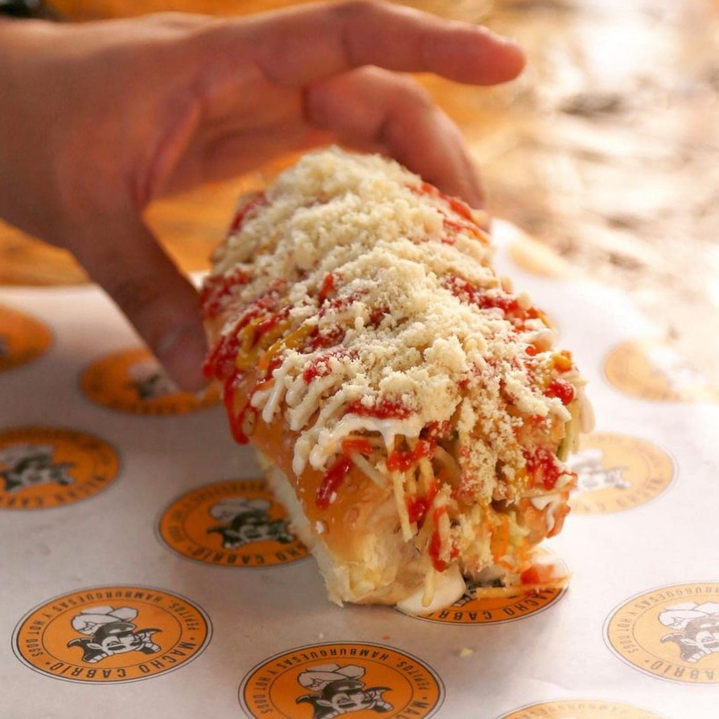Loaded hot dog at Macho Cabrio, San Francisco, Panama City