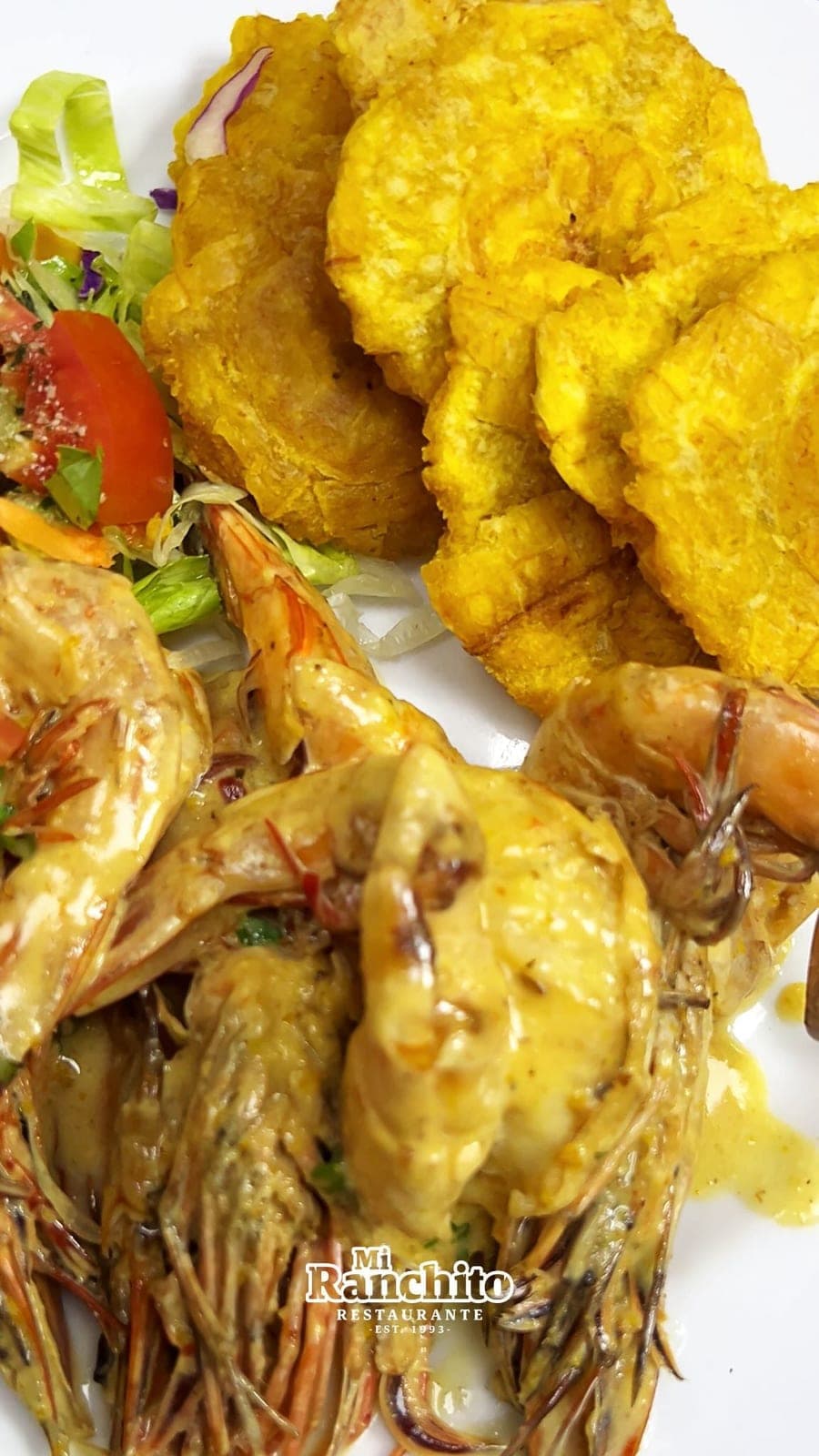 Prawns with patacones at Mi Ranchito, Albrook, Panama City