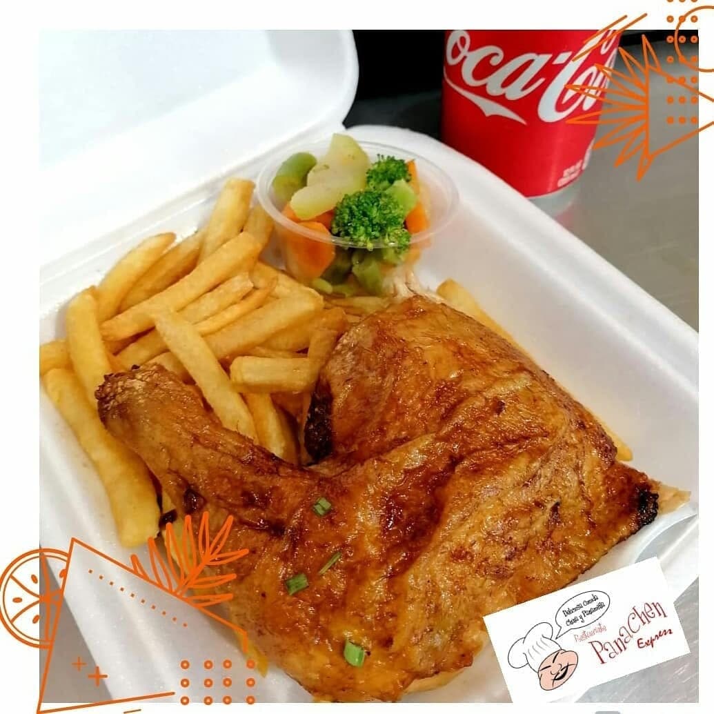Roast chicken combo with fries and vegetables at Panachen Express, Albrook, Panama City