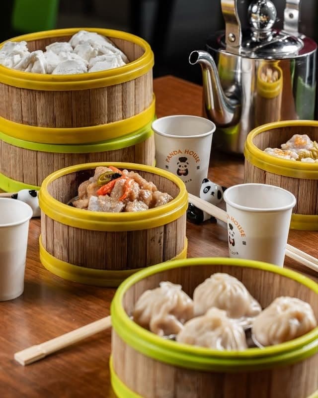 Bamboo steamer baskets of dim sum at Panda House, Bella Vista, Panama City