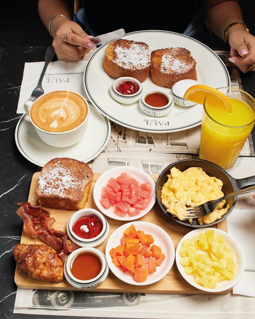 PAUL breakfast spread with French toast, latte and croissant at PAUL Bakery, Costa del Este, Panama City