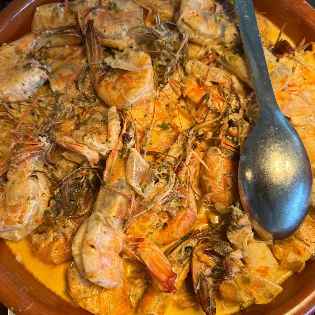 Prawns in white sauce at Peach Fuzz International, Panama City