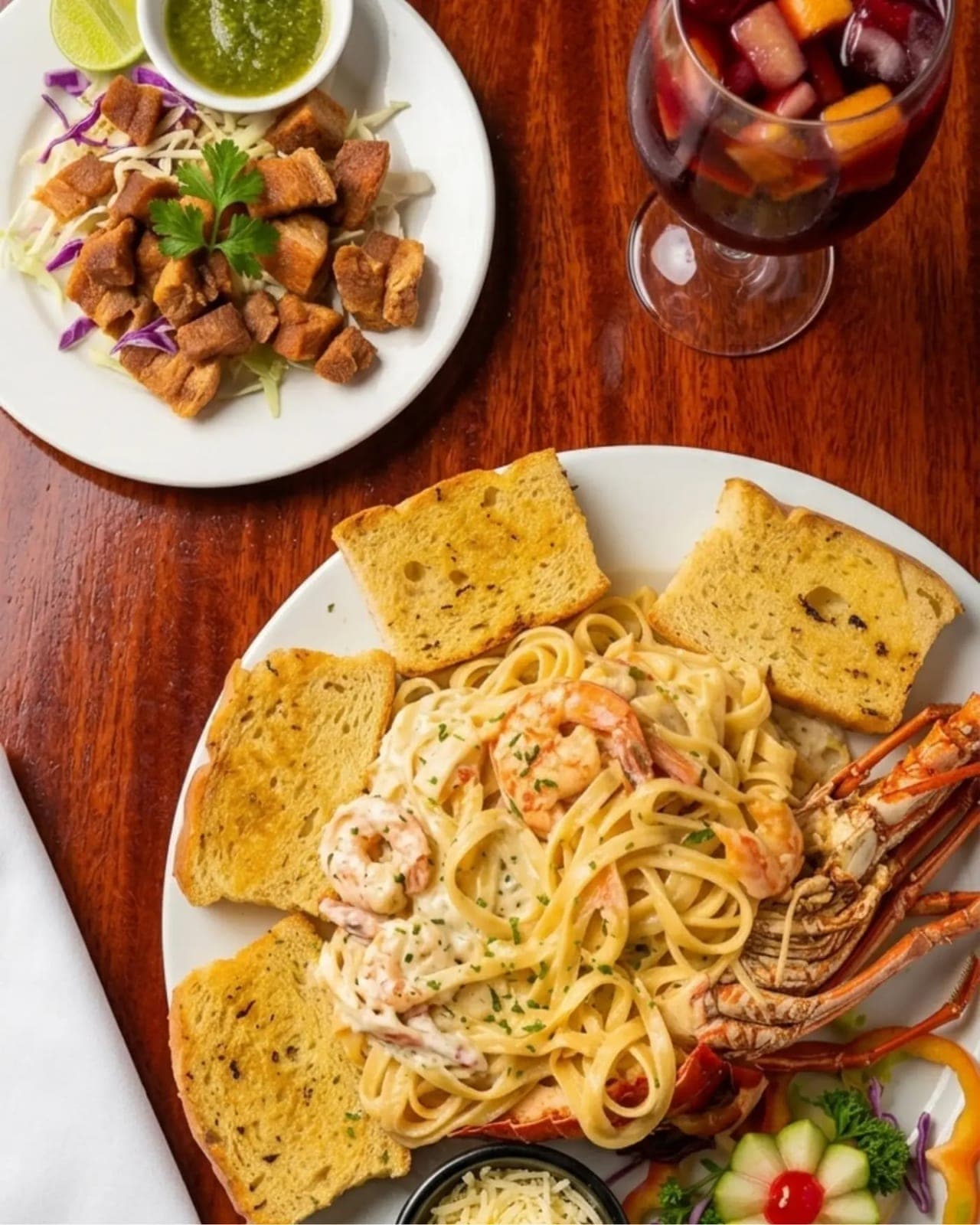 Seafood pasta with shrimp and lobster at Restaurante Sirena, Amador, Panama City