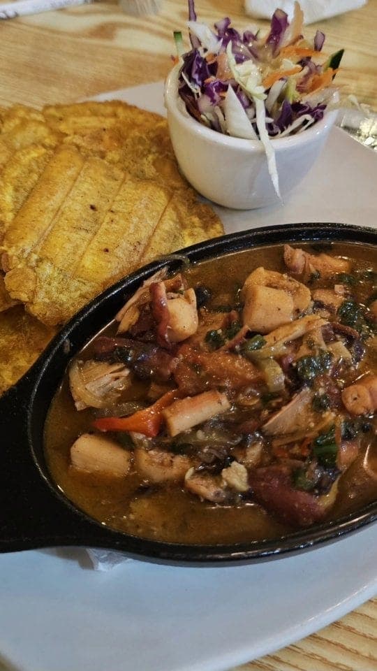 Caribbean seafood stew with patacones at Saucesalicious, Casco Viejo, Panama City