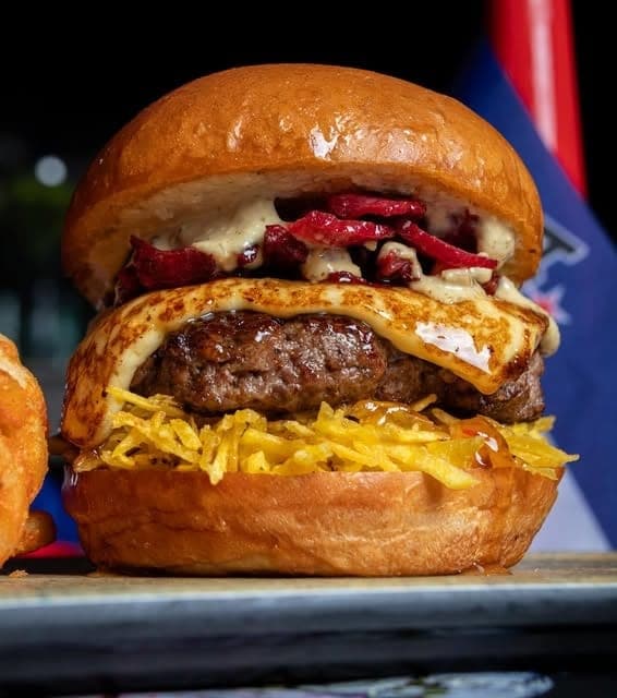 Signature burger at Slabon Cafe Burger Bistro, Marbella, Panama City