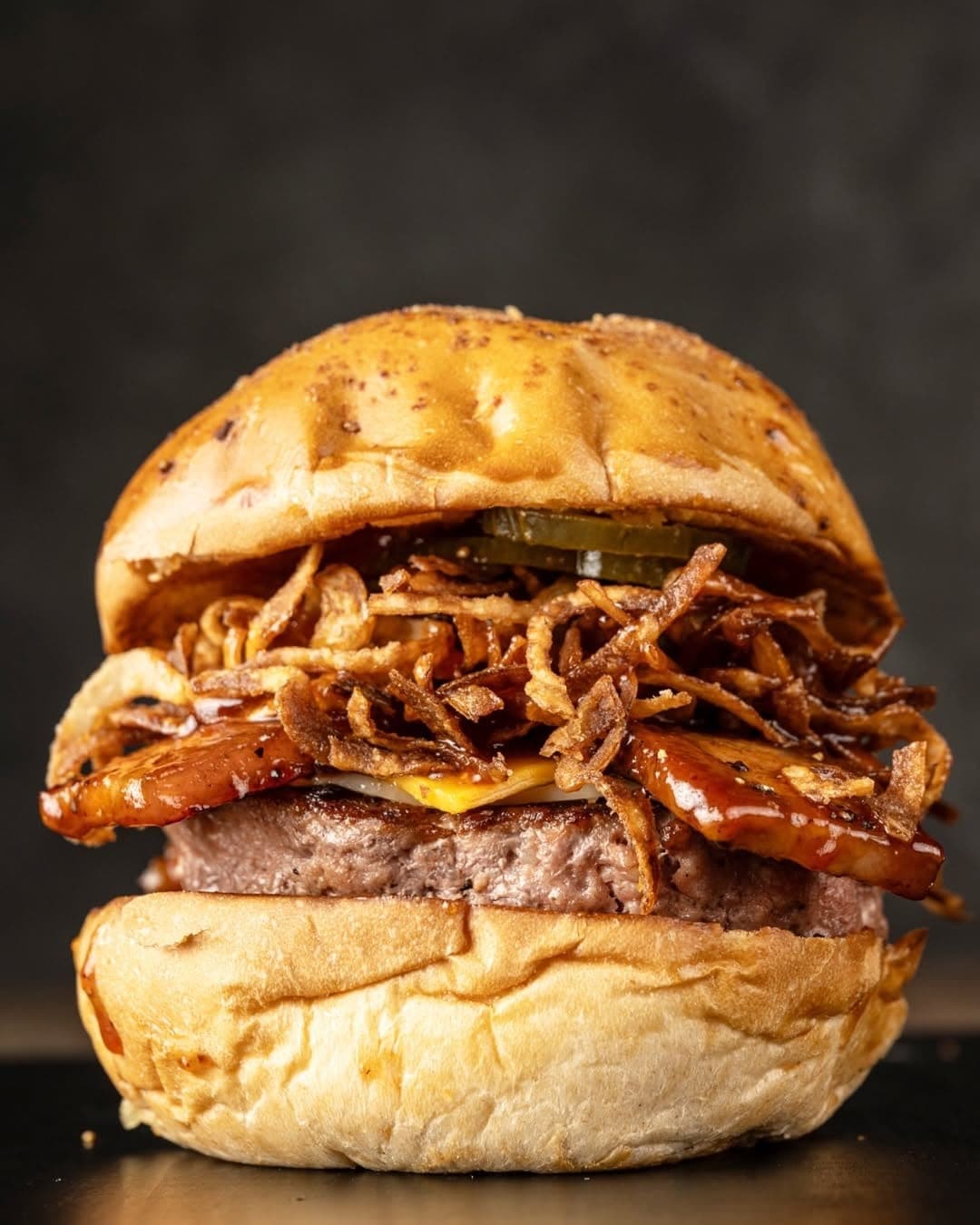 Smoked beef burger with crispy onions and bacon at Smoke Guys, El Cangrejo, Panama City
