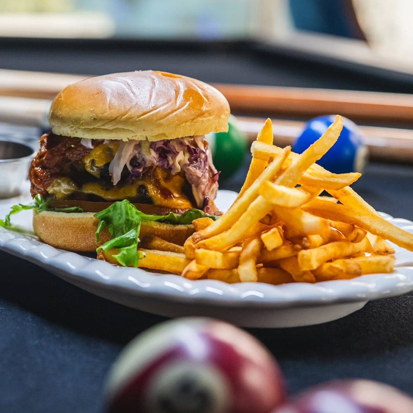 Burger and fries at The Office Sports Bar, Bella Vista, Panama City